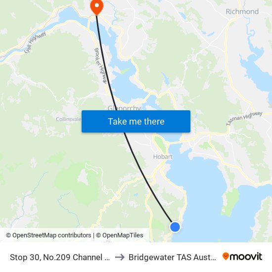 Stop 30, No.209 Channel Hwy to Bridgewater TAS Australia map