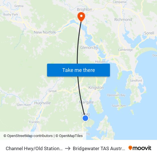 Channel Hwy/Old Station Rd to Bridgewater TAS Australia map