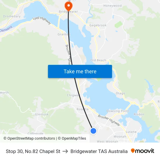 Stop 30, No.82 Chapel St to Bridgewater TAS Australia map