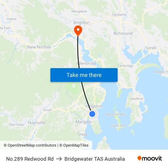 No.289 Redwood Rd to Bridgewater TAS Australia map