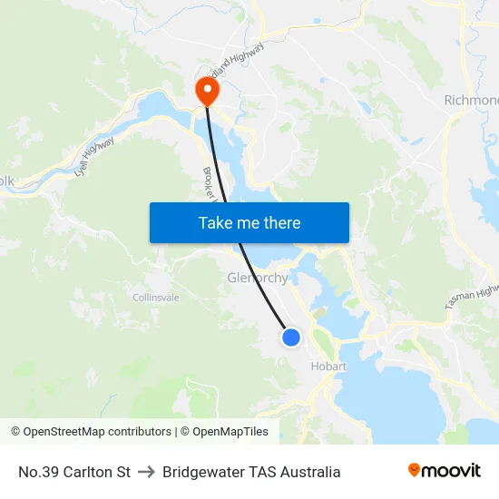 No.39 Carlton St to Bridgewater TAS Australia map