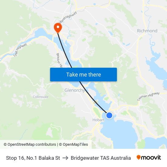 Stop 16, No.1 Balaka St to Bridgewater TAS Australia map
