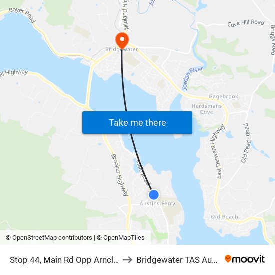 Stop 44, Main Rd Opp Arncliffe Rd to Bridgewater TAS Australia map