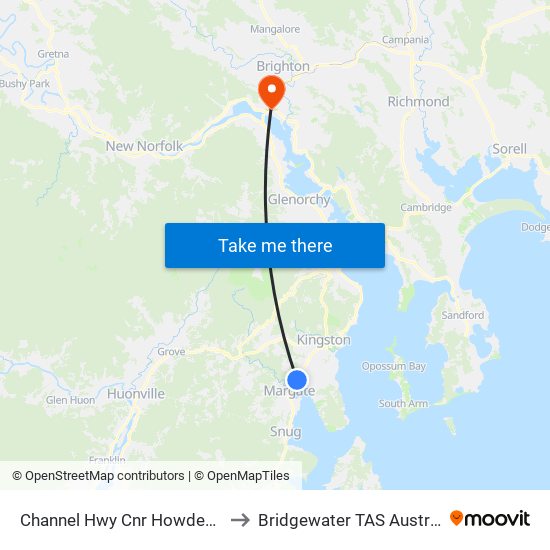 Channel Hwy Cnr Howden Rd to Bridgewater TAS Australia map