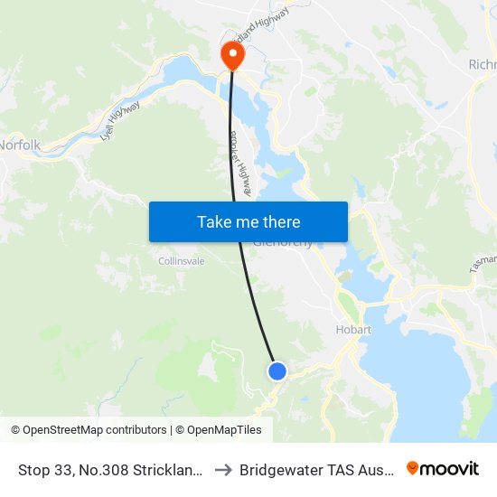 Stop 33, No.308 Strickland Ave to Bridgewater TAS Australia map