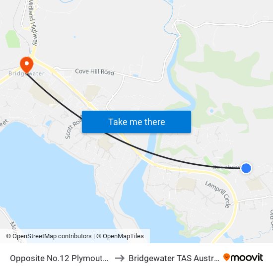 Opposite No.12 Plymouth Rd to Bridgewater TAS Australia map