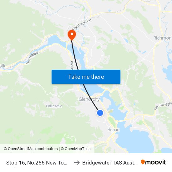 Stop 16, No.255 New Town Rd to Bridgewater TAS Australia map