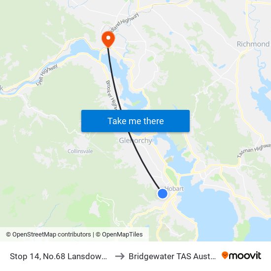 Stop 14, No.68 Lansdowne Cr to Bridgewater TAS Australia map