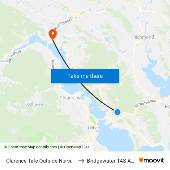 Clarence Tafe Outside Nursing Home to Bridgewater TAS Australia map