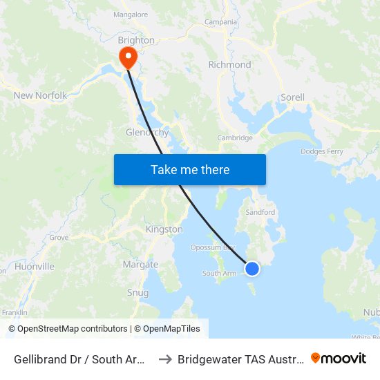 Gellibrand Dr / South Arm Rd to Bridgewater TAS Australia map