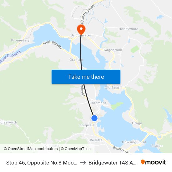 Stop 46, Opposite No.8 Moorina Cres to Bridgewater TAS Australia map