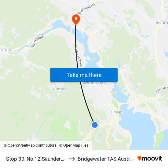 Stop 30, No.12 Saunders Cr to Bridgewater TAS Australia map