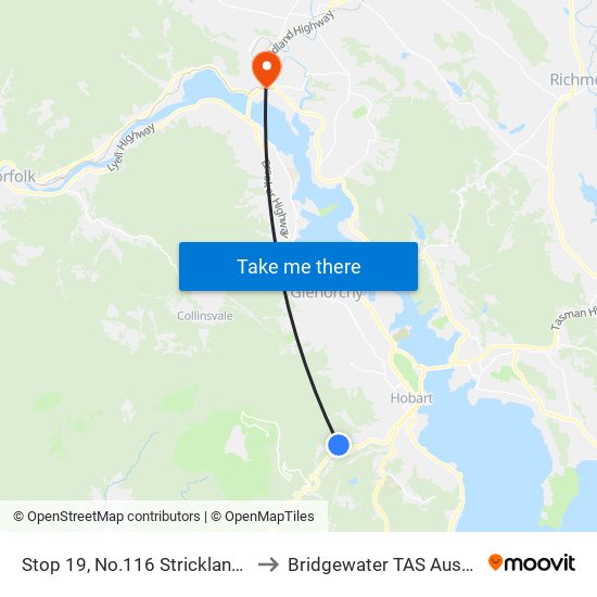 Stop 19, No.116 Strickland Ave to Bridgewater TAS Australia map