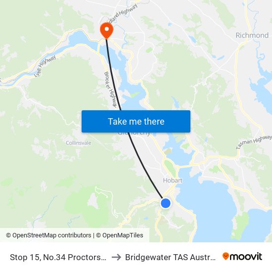 Stop 15, No.34 Proctors Rd to Bridgewater TAS Australia map