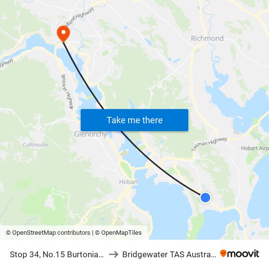 Stop 34, No.15 Burtonia St to Bridgewater TAS Australia map