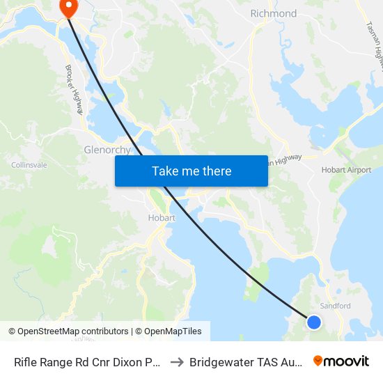 Rifle Range Rd Cnr Dixon Point Rd to Bridgewater TAS Australia map