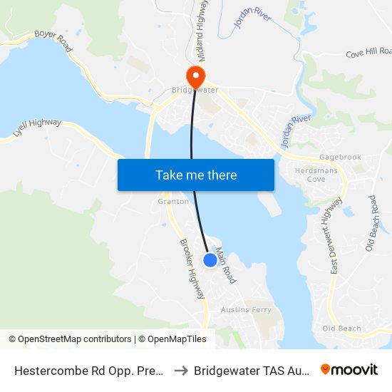 Hestercombe Rd Opp. Presnell St to Bridgewater TAS Australia map