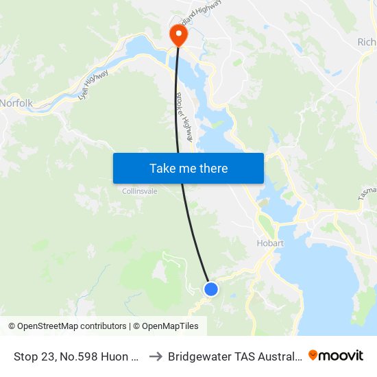 Stop 23, No.598 Huon Rd to Bridgewater TAS Australia map