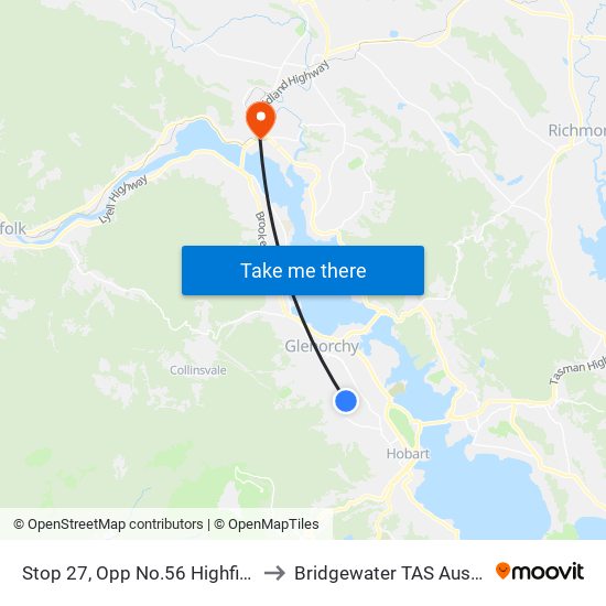 Stop 27, Opp No.56 Highfield St to Bridgewater TAS Australia map