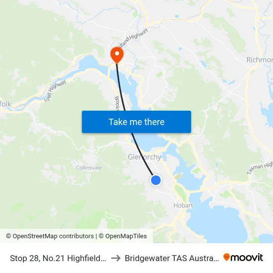 Stop 28, No.21 Highfield St to Bridgewater TAS Australia map