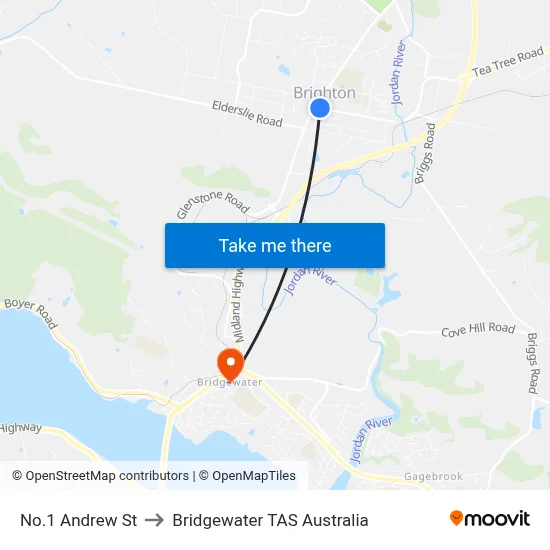 No.1 Andrew St to Bridgewater TAS Australia map