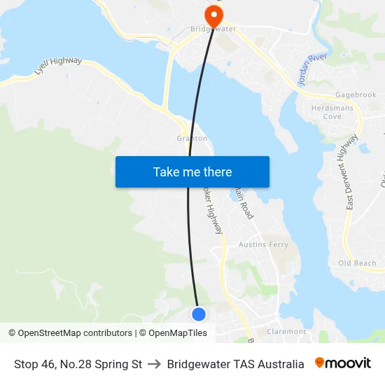 Stop 46, No.28 Spring St to Bridgewater TAS Australia map