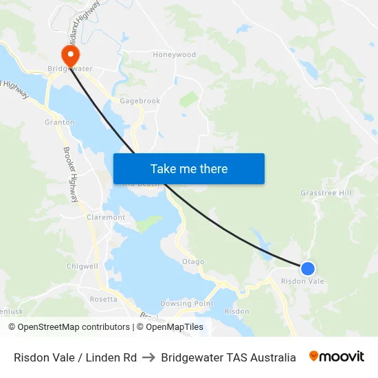 Risdon Vale / Linden Rd to Bridgewater TAS Australia map