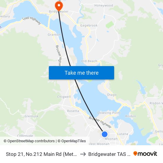 Stop 21, No.212 Main Rd (Metro Springfield) to Bridgewater TAS Australia map