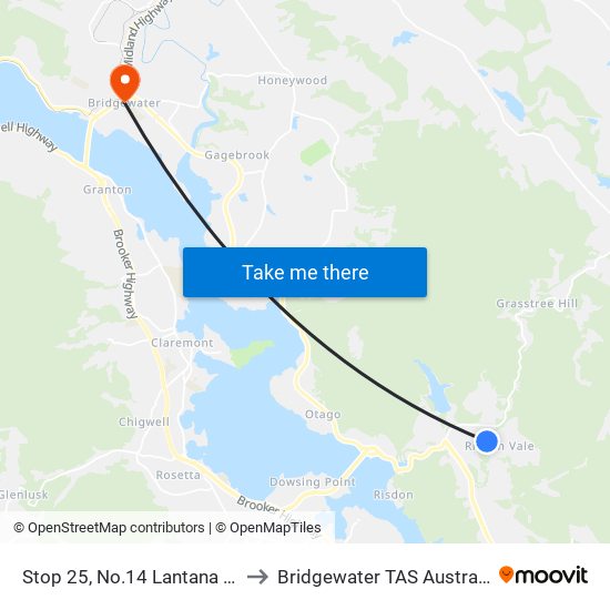 Stop 25, No.14 Lantana Rd to Bridgewater TAS Australia map