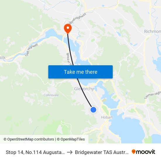 Stop 14, No.114 Augusta Rd to Bridgewater TAS Australia map