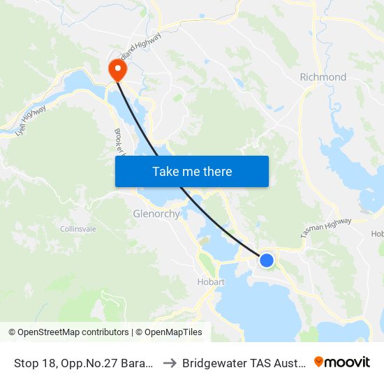 Stop 18, Opp.No.27 Barana St to Bridgewater TAS Australia map