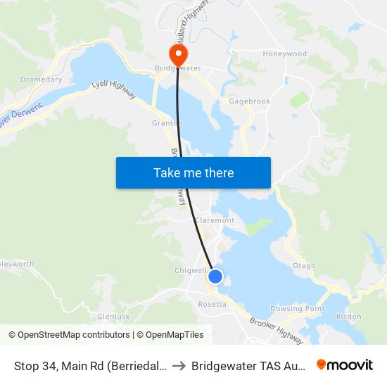Stop 34, Main Rd (Berriedale Bay) to Bridgewater TAS Australia map