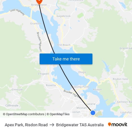 Apex Park, Risdon Road to Bridgewater TAS Australia map