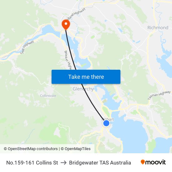 No.159-161 Collins St to Bridgewater TAS Australia map