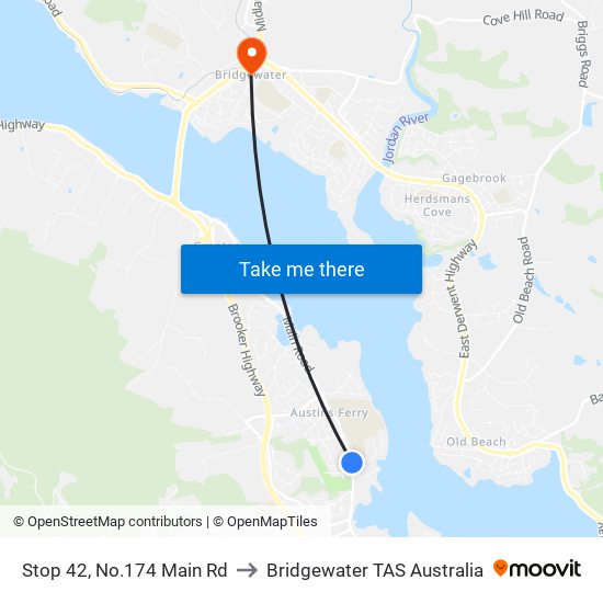 Stop 42, No.174 Main Rd to Bridgewater TAS Australia map