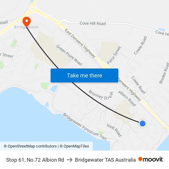 Stop 61, No.72 Albion Rd to Bridgewater TAS Australia map