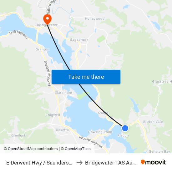 E Derwent Hwy / Saundersons Rd to Bridgewater TAS Australia map