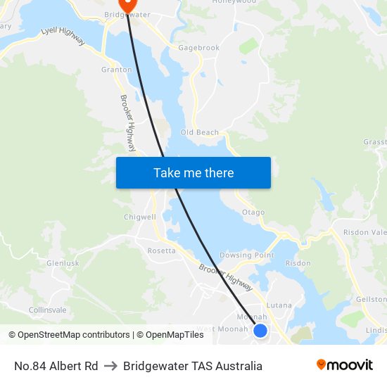 No.84 Albert Rd to Bridgewater TAS Australia map