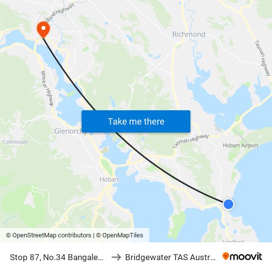 Stop 87, No.34 Bangalee St to Bridgewater TAS Australia map