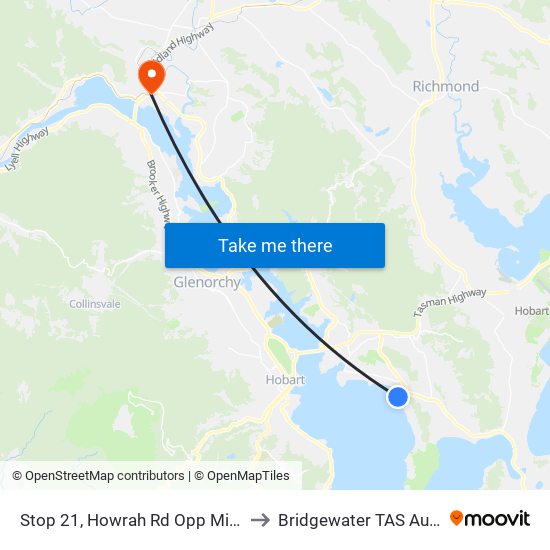 Stop 21, Howrah Rd Opp Minerva St to Bridgewater TAS Australia map
