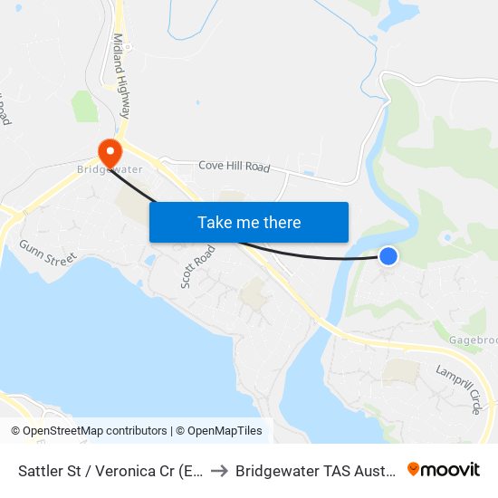 Sattler St / Veronica Cr (East) to Bridgewater TAS Australia map