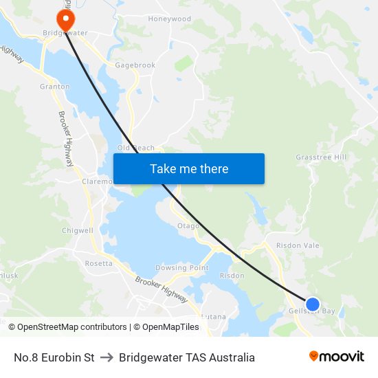 No.8 Eurobin St to Bridgewater TAS Australia map