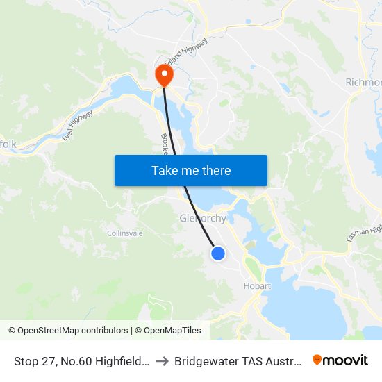 Stop 27, No.60 Highfield St to Bridgewater TAS Australia map