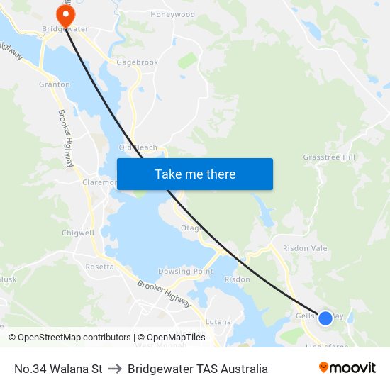 No.34 Walana St to Bridgewater TAS Australia map