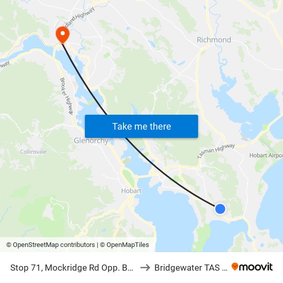 Stop 71, Mockridge Rd Opp. Bayview College to Bridgewater TAS Australia map