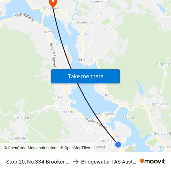 Stop 20, No.334 Brooker Hwy to Bridgewater TAS Australia map