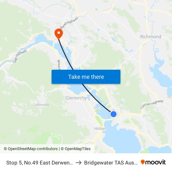 Stop 5, No.49 East Derwent Hwy to Bridgewater TAS Australia map