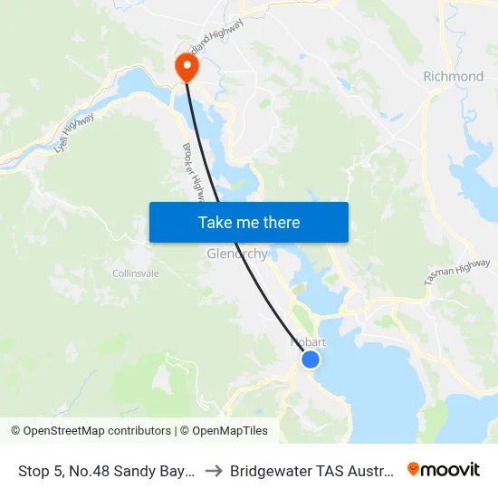Stop 5, No.48 Sandy Bay Rd to Bridgewater TAS Australia map