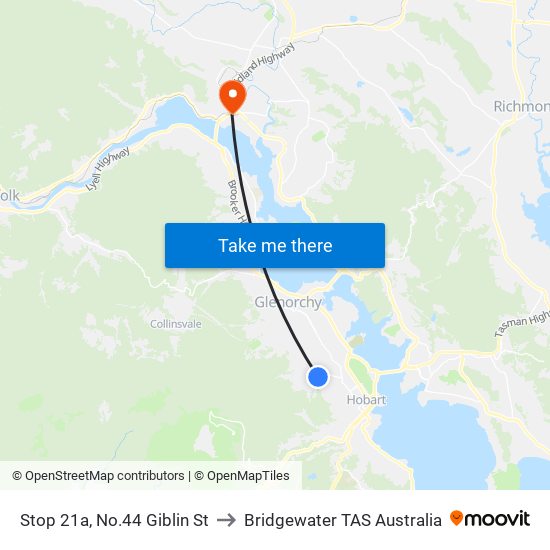 Stop 21a, No.44 Giblin St to Bridgewater TAS Australia map