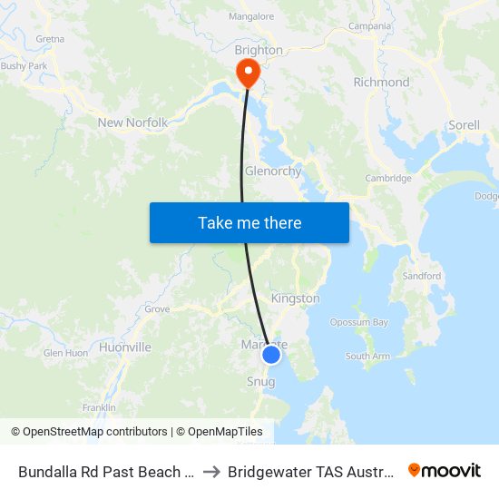 Bundalla Rd Past Beach Rd to Bridgewater TAS Australia map